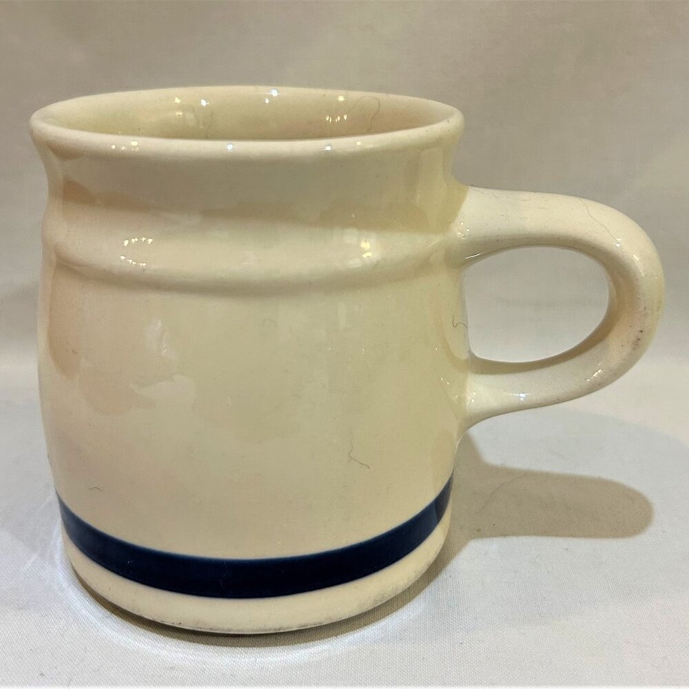 Friendship Pottery Roseville Ohio Creamy with Blue Stripe Mug